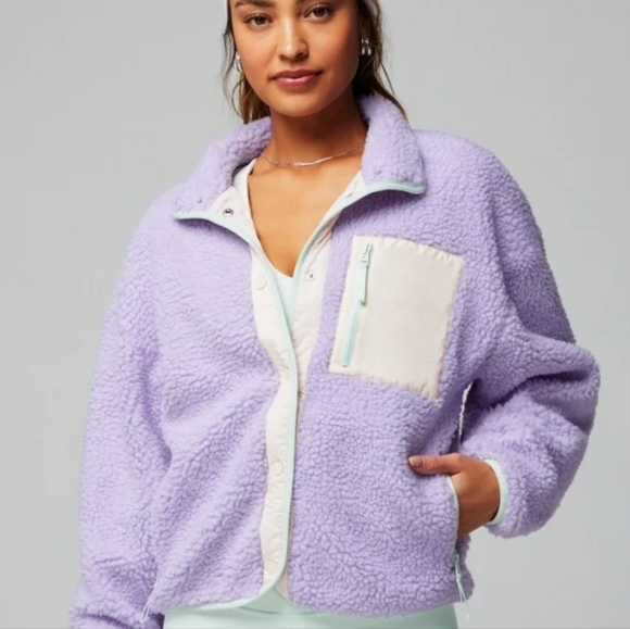 Fabletics Teddy Jacket Sherpa Lavender XL - Picture 1 of 9